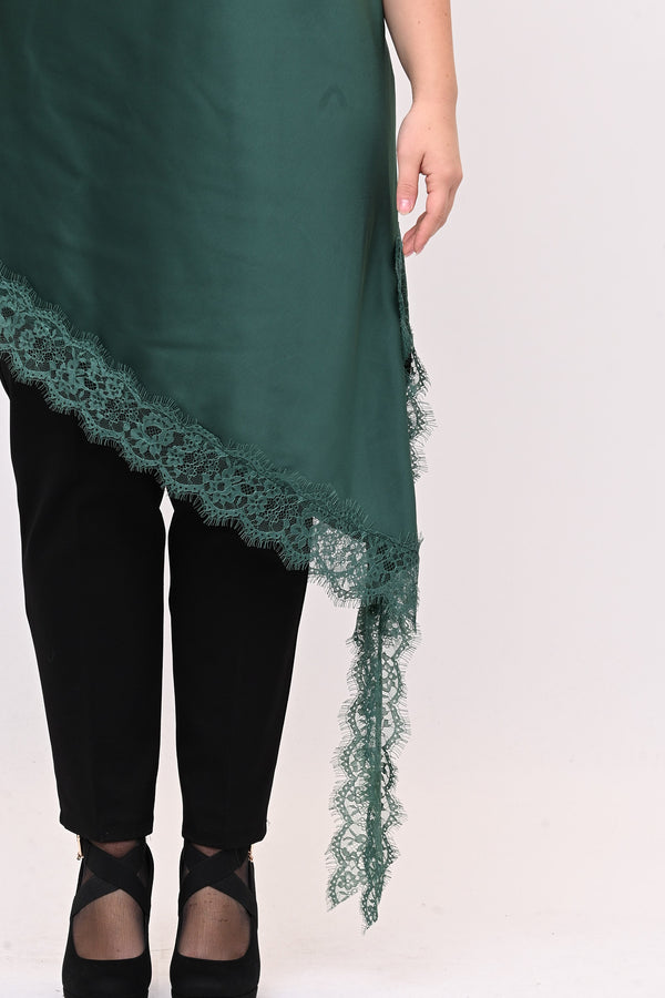 Top raso pizzo punta - Verde bottiglia