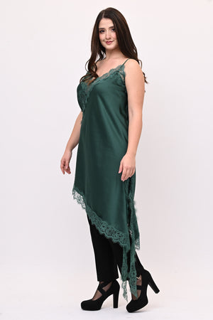 Top raso pizzo punta - Verde bottiglia