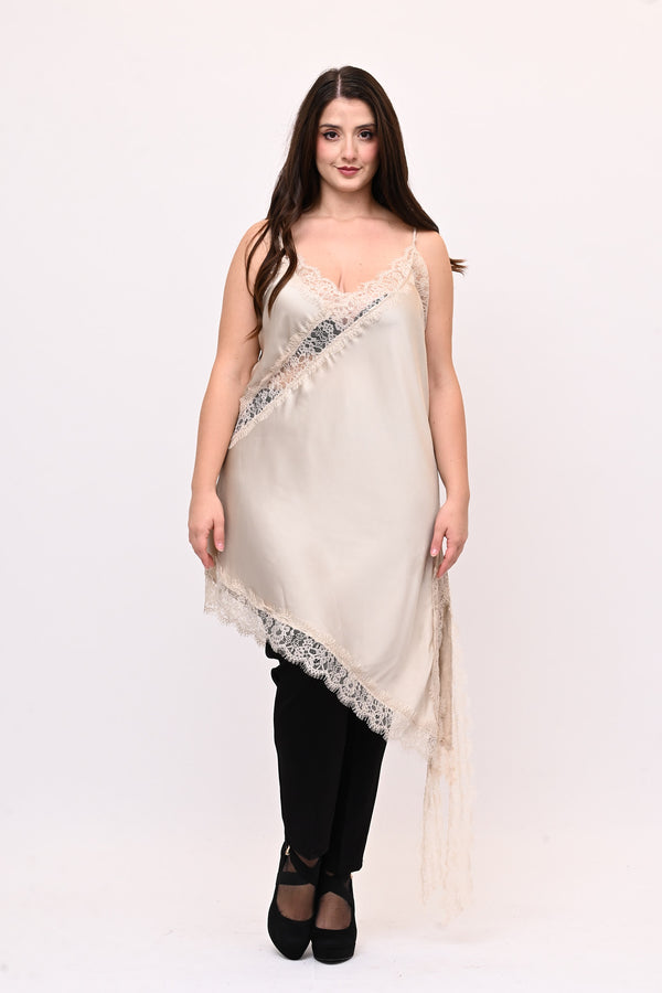 Top raso pizzo punta - Avorio