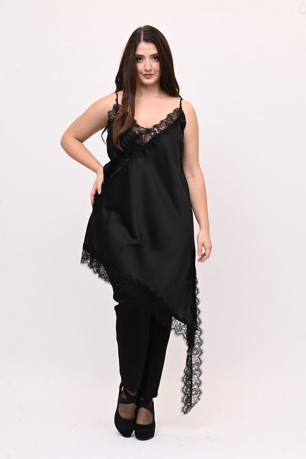 Top raso pizzo punta - Nero