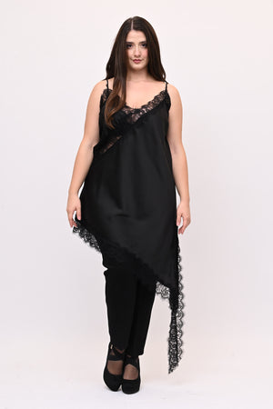 Top raso pizzo punta - Nero