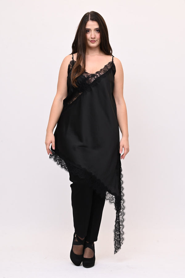 Top raso pizzo punta - Nero