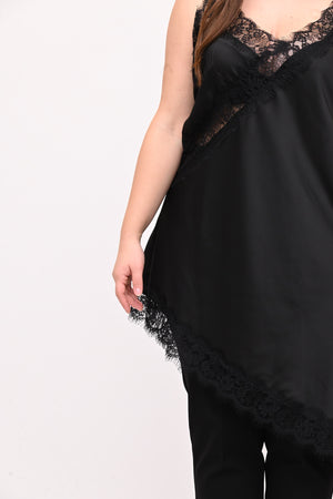 Top raso pizzo punta - Nero