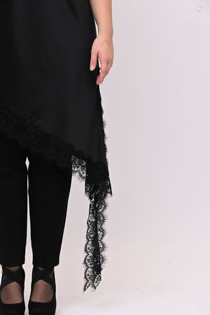 Top raso pizzo punta - Nero