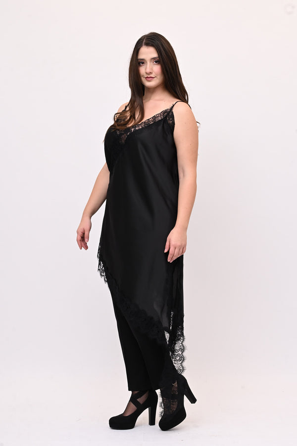 Top raso pizzo punta - Nero