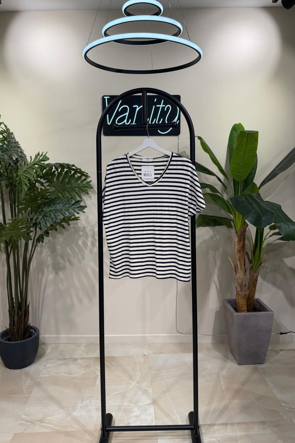 T-shirt righe V - Blu