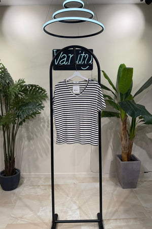 T-shirt righe V - Blu