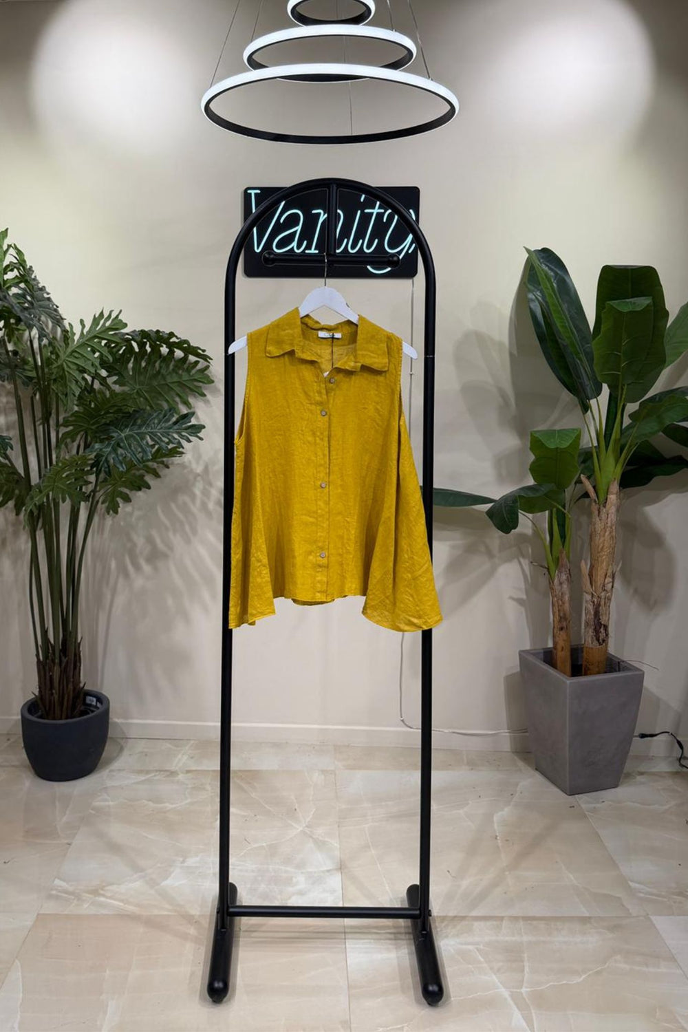 Camicia smanicata lino - Senape