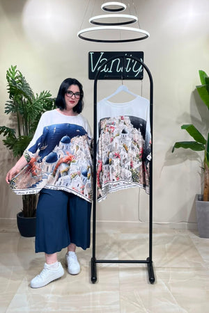 Blusa stampa Santorini - BLU