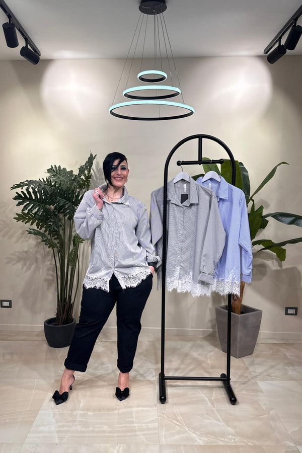 Camicia riga pizzo - Blu