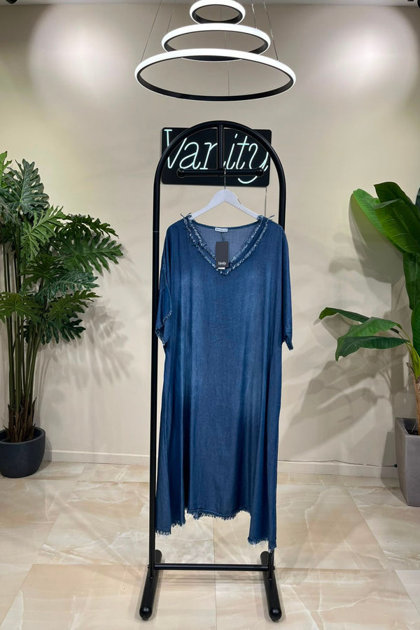 Abito chambrie frange - Jeans scuro