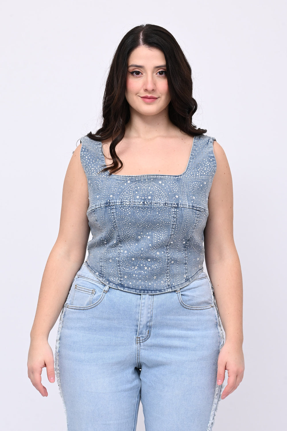 Bustino jeans strass - Jeans chiaro