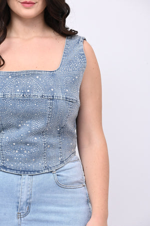 Bustino jeans strass - Jeans chiaro