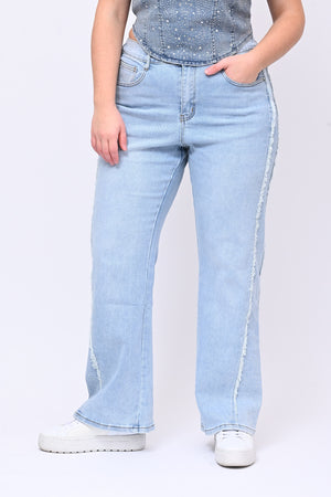 Jeans frange e strass - Jeans chiaro