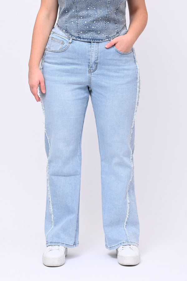 Jeans frange e strass - Jeans chiaro