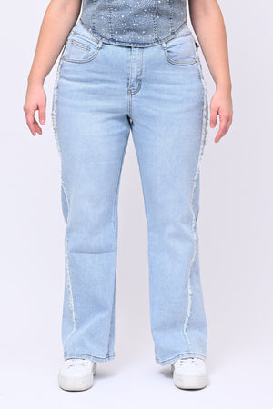 Jeans frange e strass - Jeans chiaro