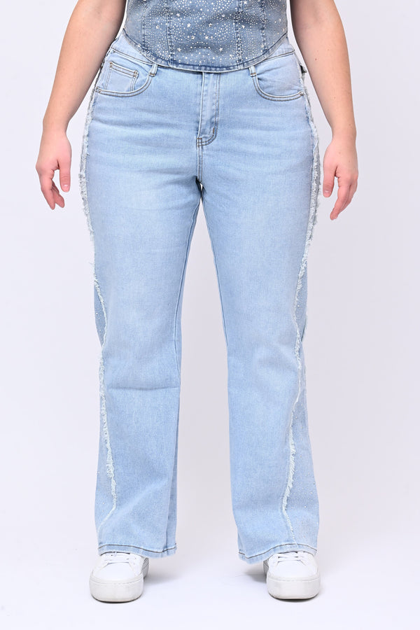 Jeans frange e strass - Jeans chiaro