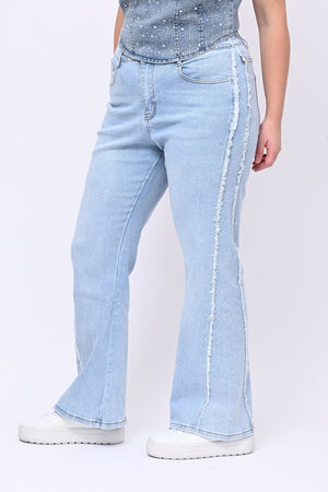 Jeans frange e strass - Jeans chiaro