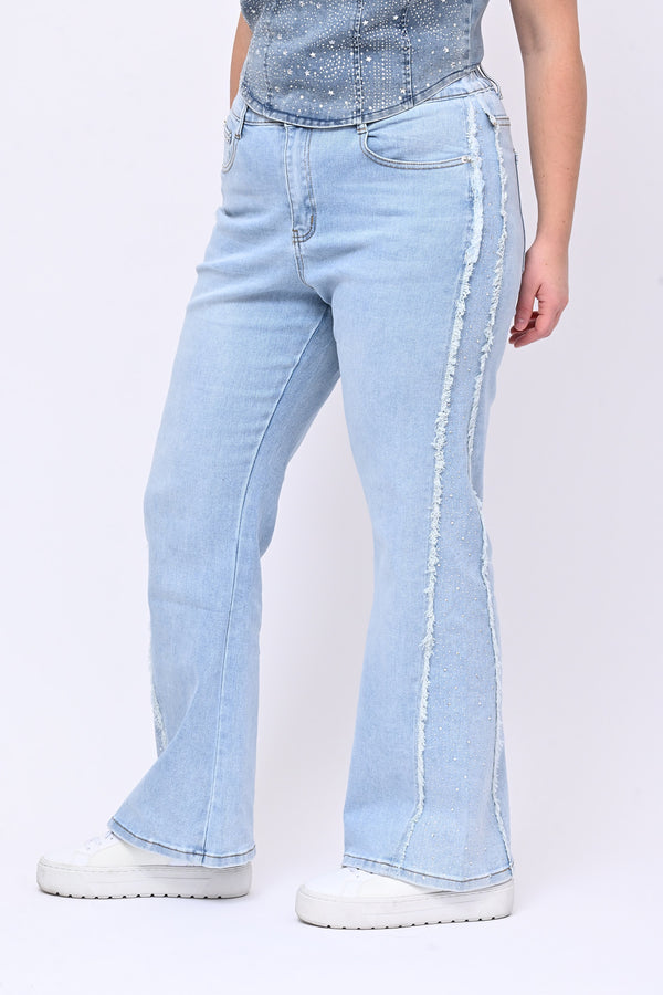 Jeans frange e strass - Jeans chiaro
