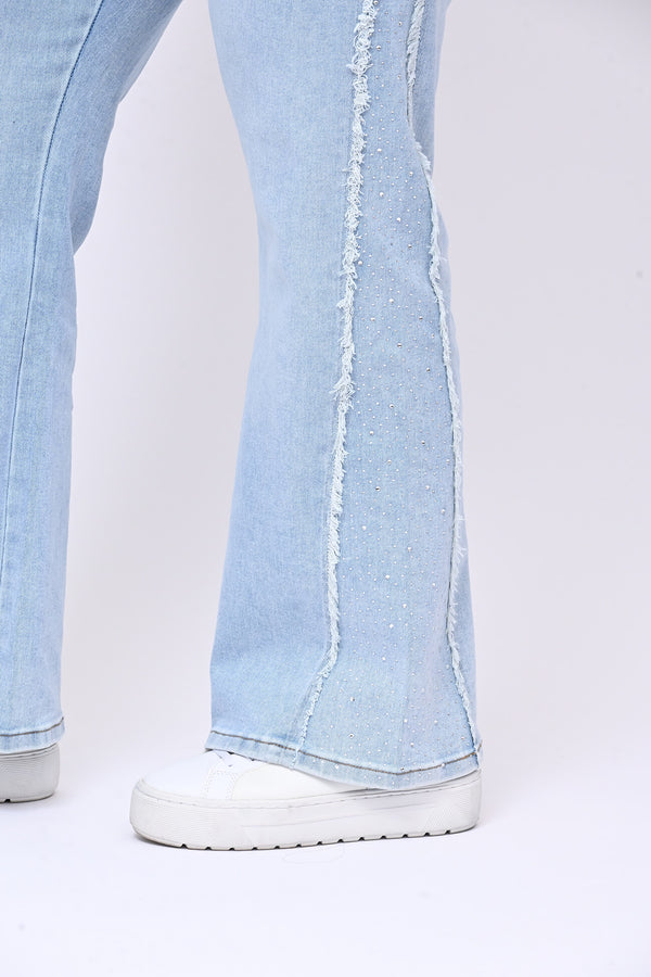 Jeans frange e strass - Jeans chiaro