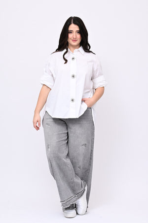 Jeans palazzo sfrangiato - Grigio chiaro