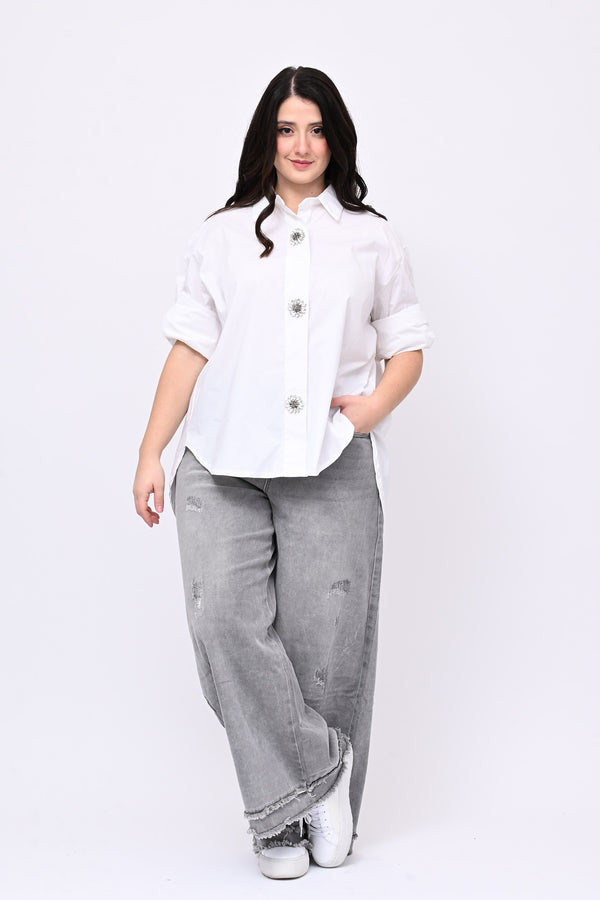 Jeans palazzo sfrangiato - Grigio chiaro