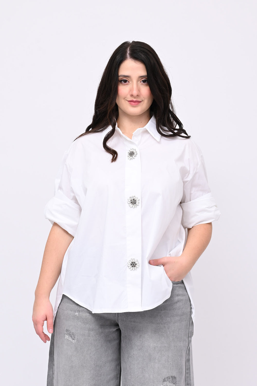 Camicia spilla strass - Bianco