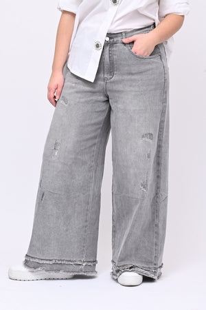 Jeans palazzo sfrangiato - Grigio chiaro