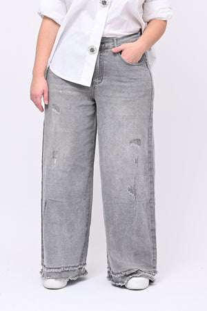 Jeans palazzo sfrangiato - Grigio chiaro