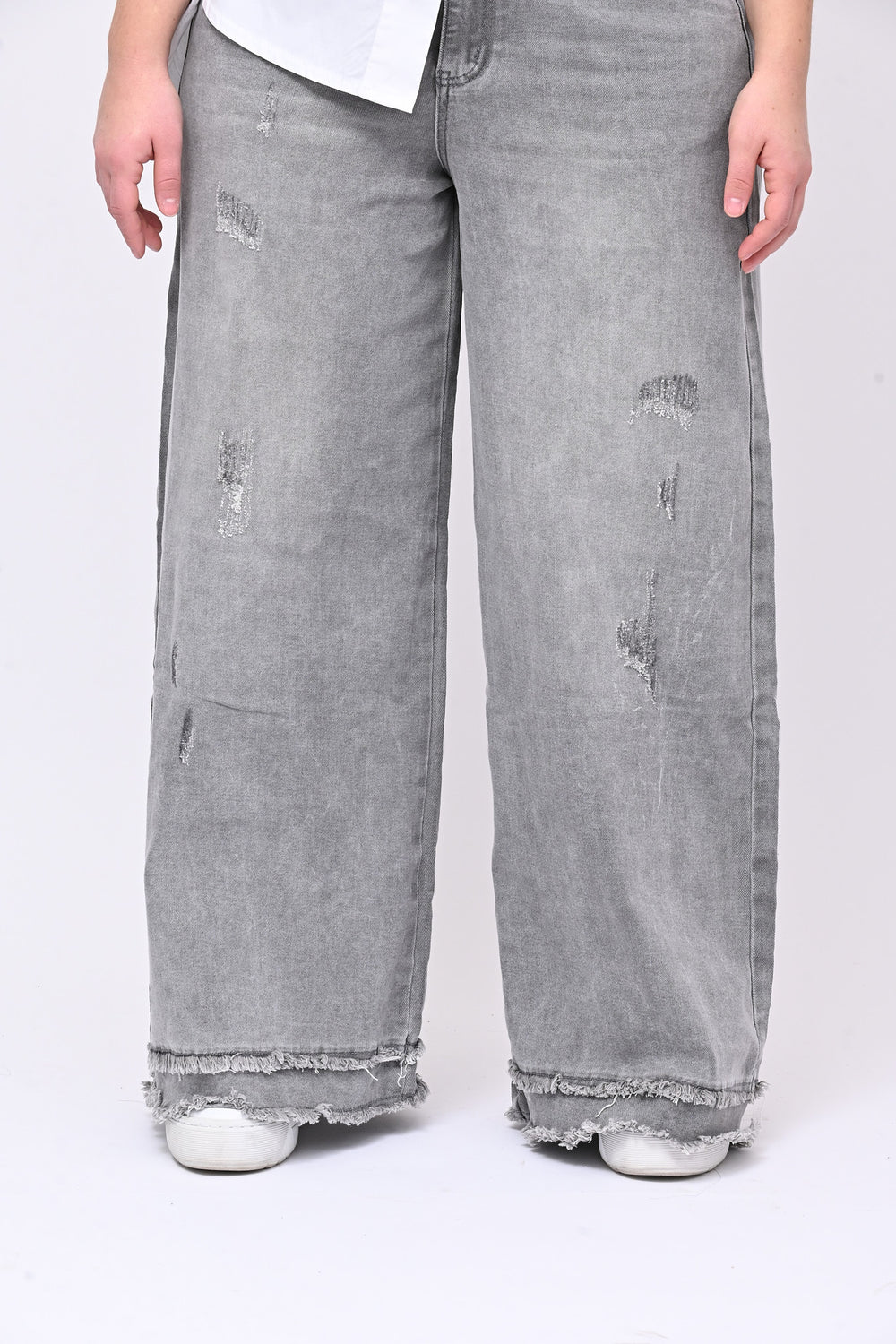 Jeans palazzo sfrangiato - Grigio chiaro