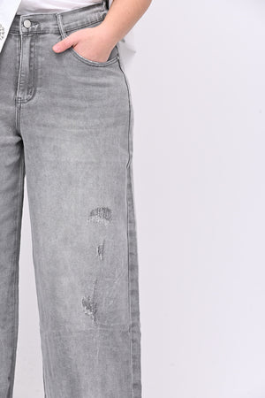 Jeans palazzo sfrangiato - Grigio chiaro