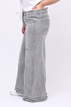 Jeans palazzo sfrangiato - Grigio chiaro