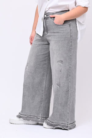 Jeans palazzo sfrangiato - Grigio chiaro