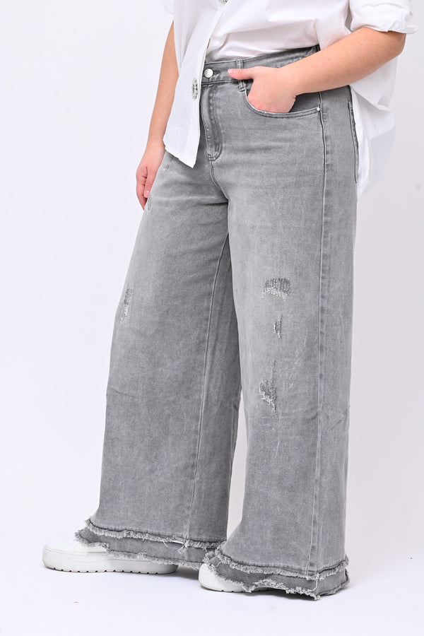 Jeans palazzo sfrangiato - Grigio chiaro
