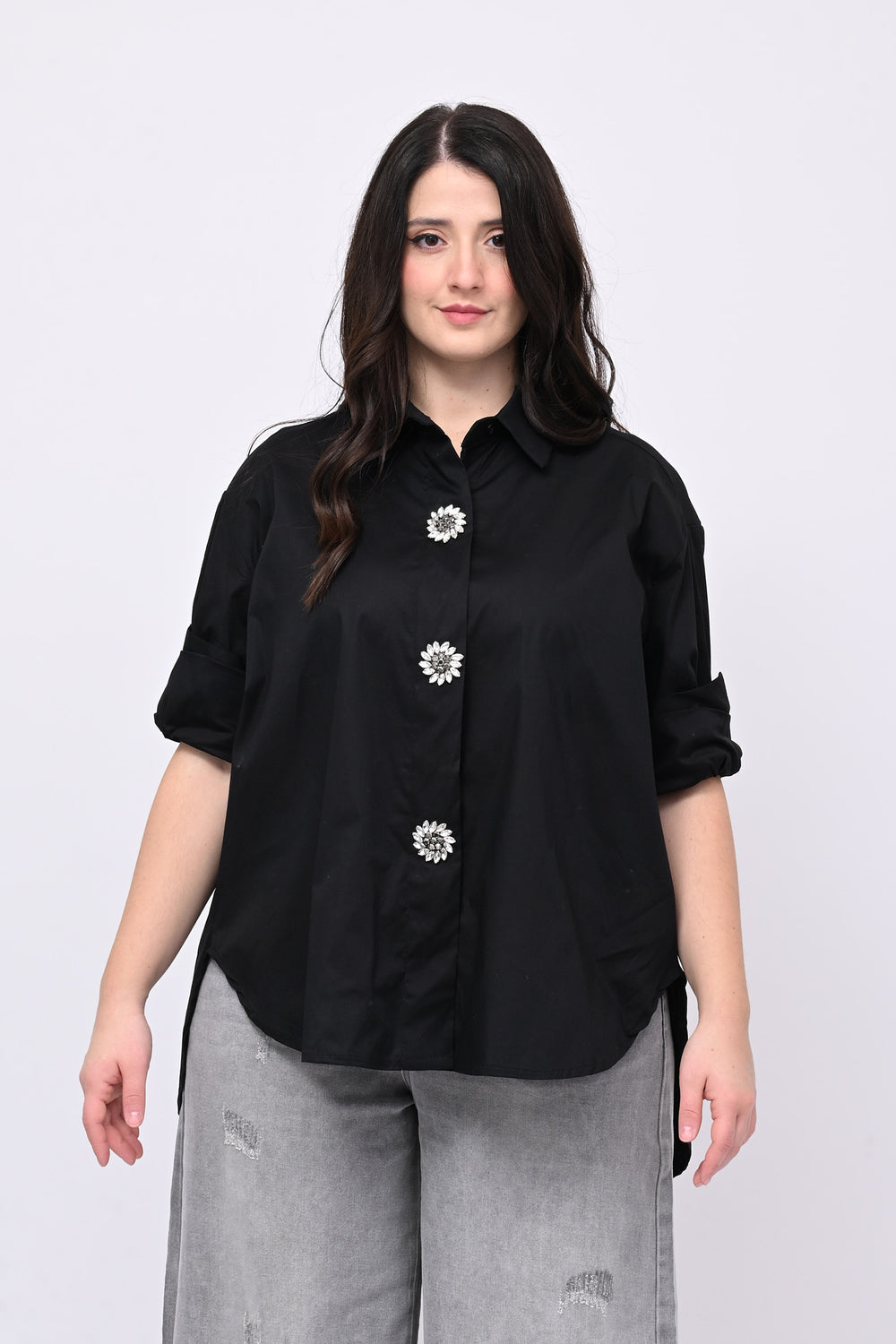 Camicia spilla strass - Nero