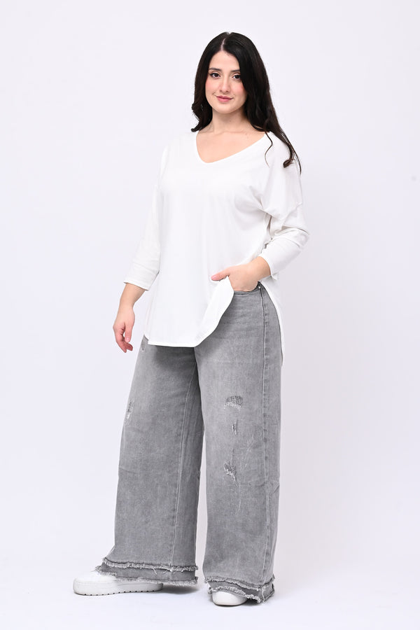 T-shirt stondata manica lunga - Bianco