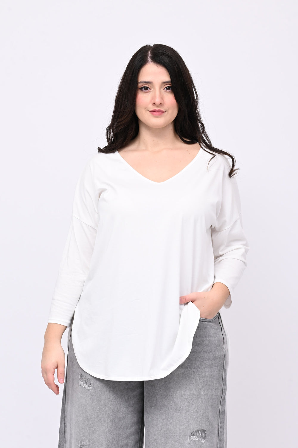 T-shirt stondata manica lunga - Bianco