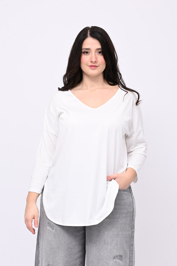 T-shirt stondata manica lunga - Bianco