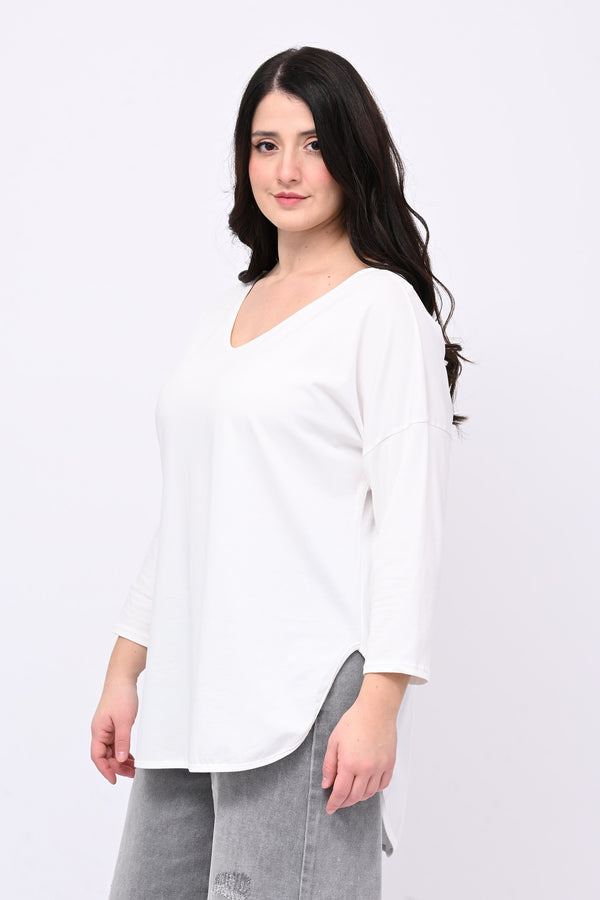 T-shirt stondata manica lunga - Bianco