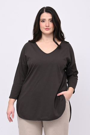 T-shirt stondata manica lunga - Moro