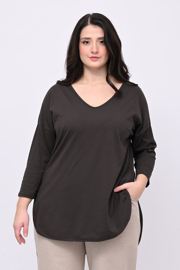 T-shirt stondata manica lunga - Moro