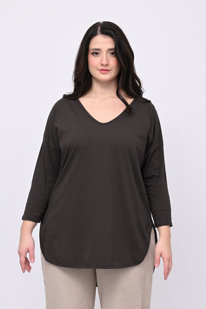 T-shirt stondata manica lunga - Moro