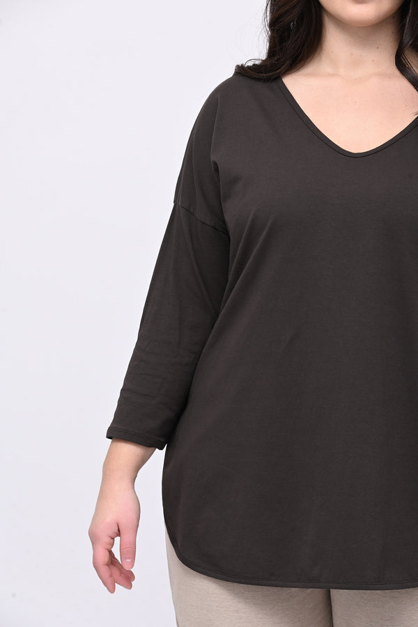 T-shirt stondata manica lunga - Moro