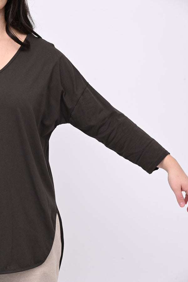 T-shirt stondata manica lunga - Moro