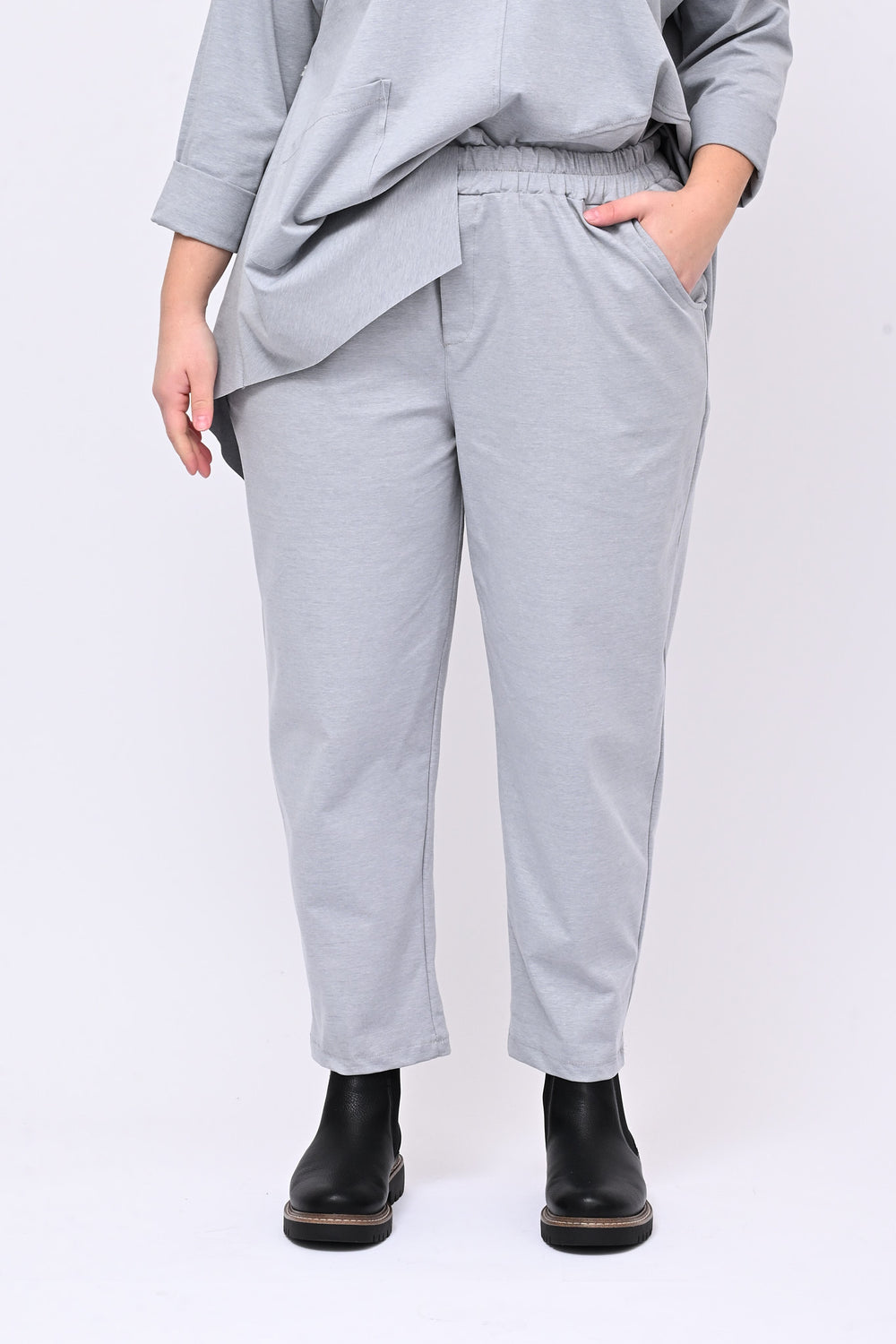 Pantalone elastico punto Milano - Gesso