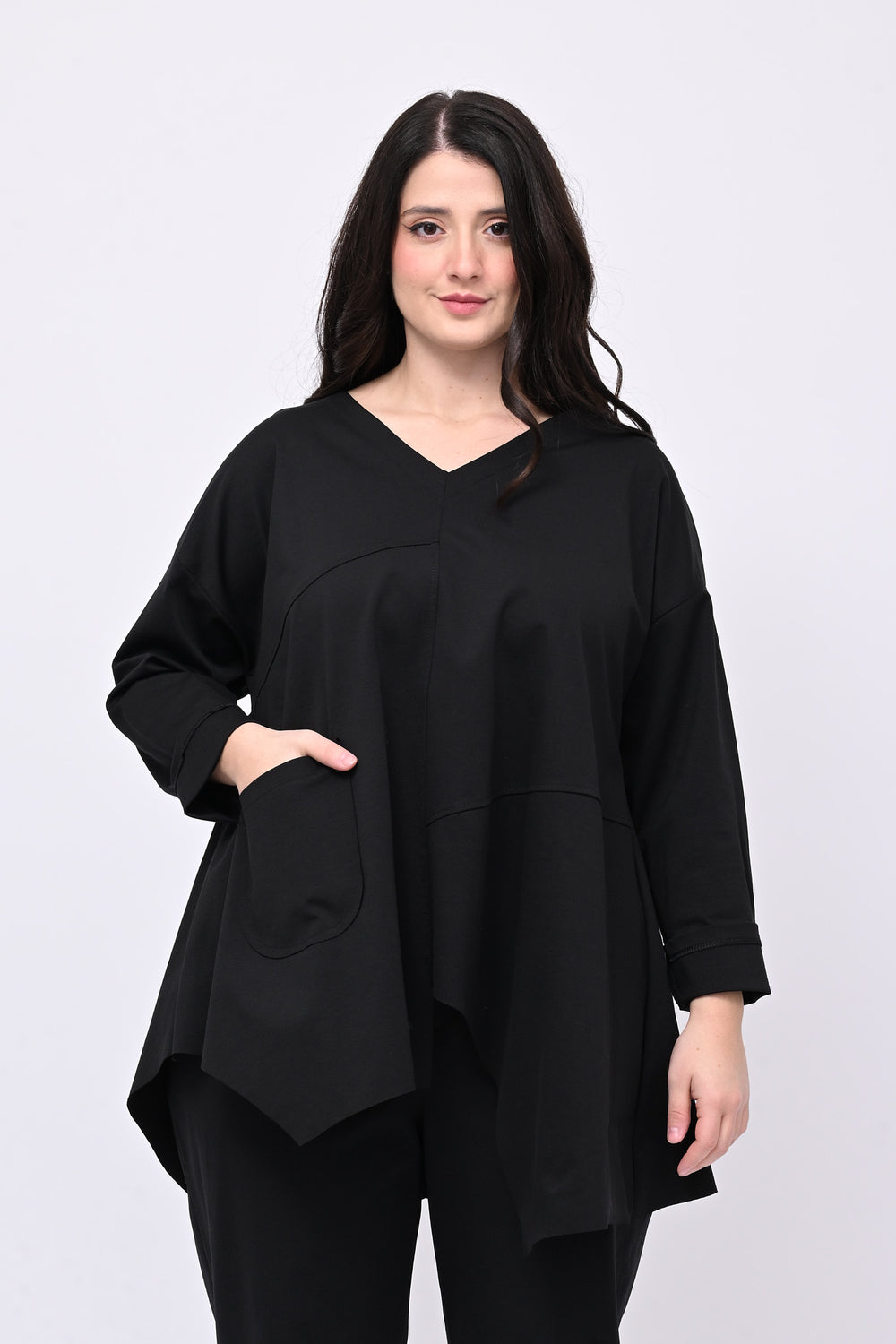 Maglia scollo V tasca - Nero