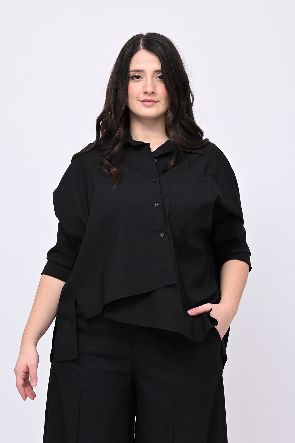 Camicia bengalina asimmetrica - Nero