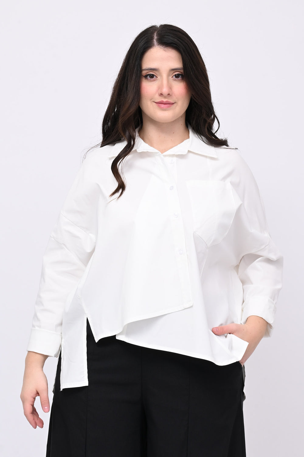Camicia bengalina asimmetrica - Bianco