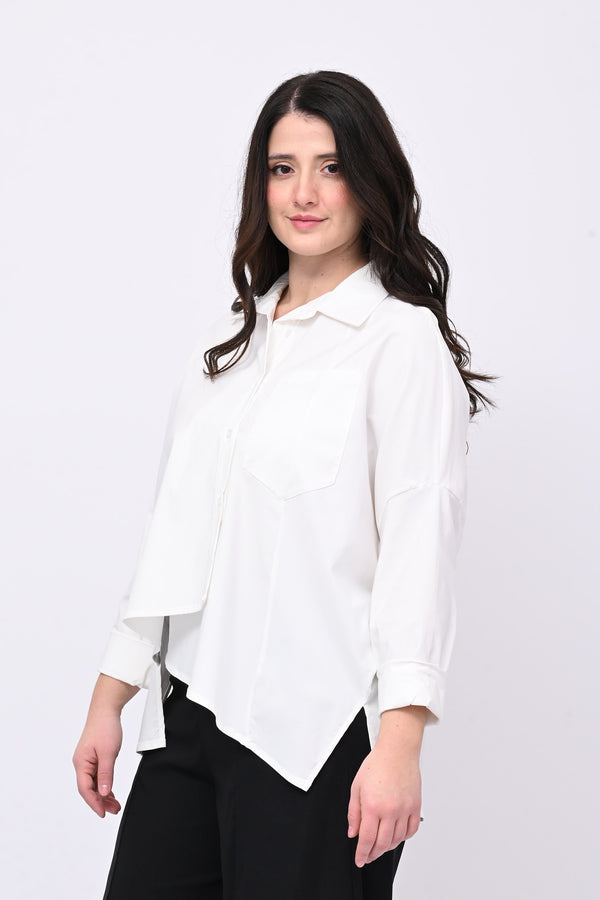 Camicia bengalina asimmetrica - Bianco
