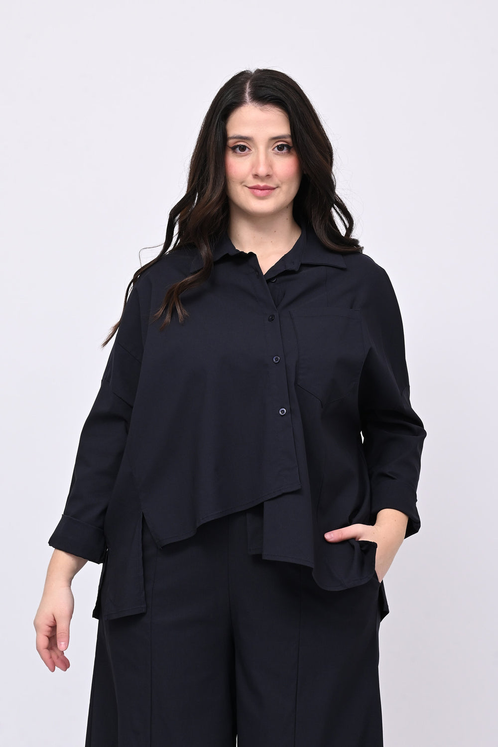 Camicia bengalina asimmetrica - Blu